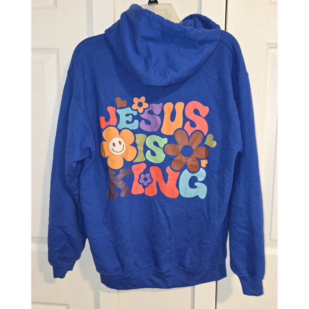 Gildan Hoodie Sweatshirt Womens M Blue Jesus Is King Pullover